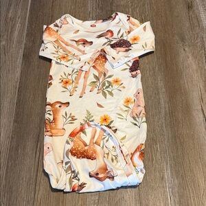 Woodland Baby Onesie with Deer & Floral Print - Cream